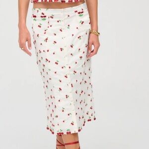 $239 NWT White For Love And Lemons Beaded Cherries Midi Skirt Sz Small